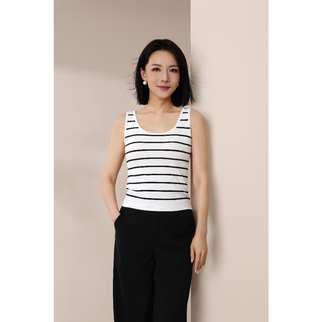 Girdear Home Áo Tank Top Sọc Dành Cho Nữ Mùa Hè - Cổ Tròn Không Tay Dây Rộng, Liền Vải Mát Mẻ Giảm Dáng Thoáng Khí,8511EA13