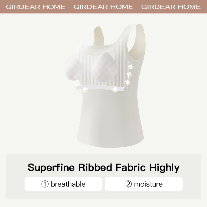 Girdear Home Áo Thun Dệt Kim Cổ Vuông Và Áo Vest Không Tay Dành Cho Nữ - Với Đệm Ngực Trơn, Áo Tank Top Lụa Băng Slim Fit Mềm Mại Thoải Mái,8511EB11