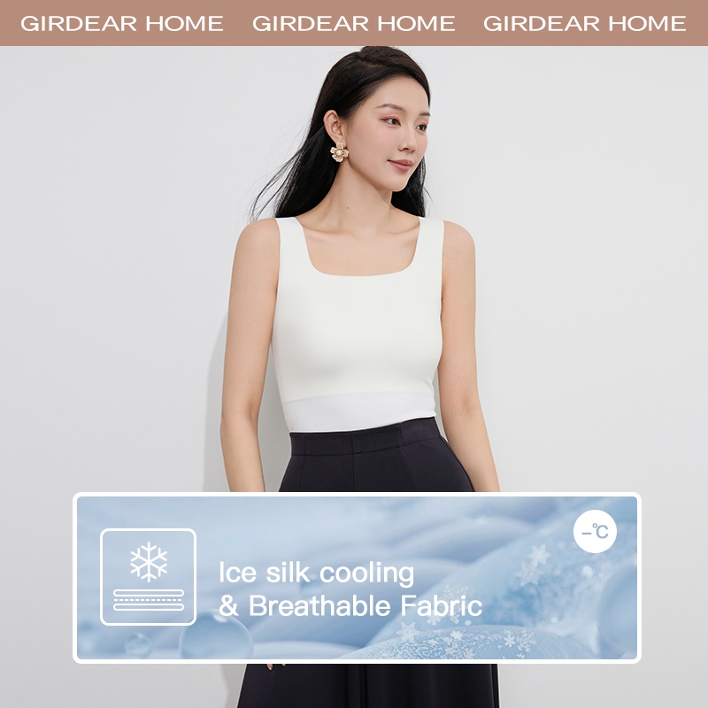 Girdear Home Áo Thun Dệt Kim Cổ Vuông Và Áo Vest Không Tay Dành Cho Nữ - Với Đệm Ngực Trơn, Áo Tank Top Lụa Băng Slim Fit Mềm Mại Thoải Mái,8511EB11