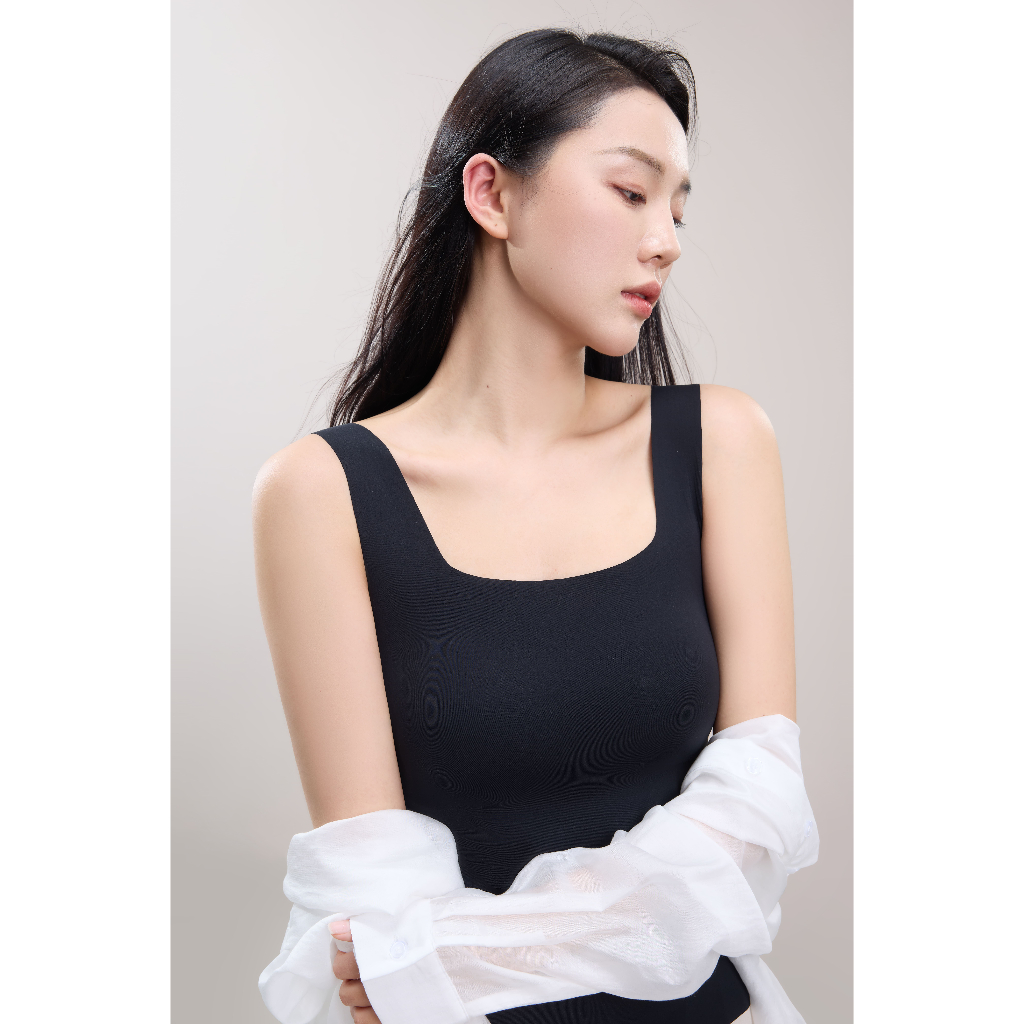 Girdear Home Áo Thun Dệt Kim Cổ Vuông Và Áo Vest Không Tay Dành Cho Nữ - Với Đệm Ngực Trơn, Áo Tank Top Lụa Băng Slim Fit Mềm Mại Thoải Mái,8511EB11