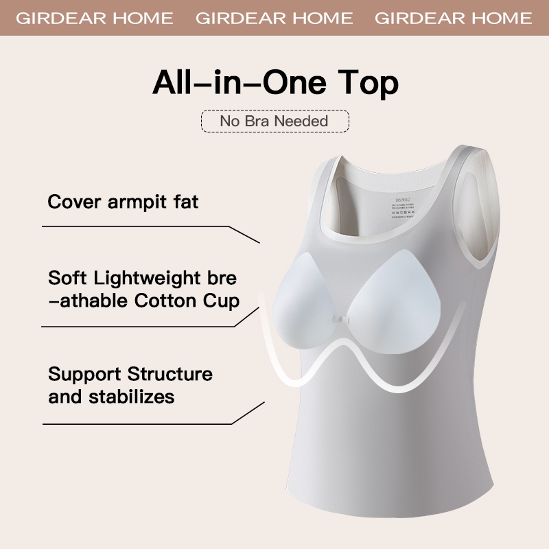 Girdear Home Áo Ngực Nữ Không Tay Hình Chữ U Với Đệm Ngực, Áo Vest Dạ Tay Mảnh Dẹt Lụa Băng Mùa Hè, Kiểu Dáng Căn Bản Màu Đối Biện Phong Cách Hàn Quốc,8511EB12