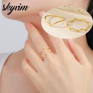 SKYRIM Nữ Tối Giản Vàng Sóng Nhẫn Không Gây Dị Ứng Titan Thép Không Gỉ Thời Trang Cá Tính Trang Sức Cho Cặp Đôi