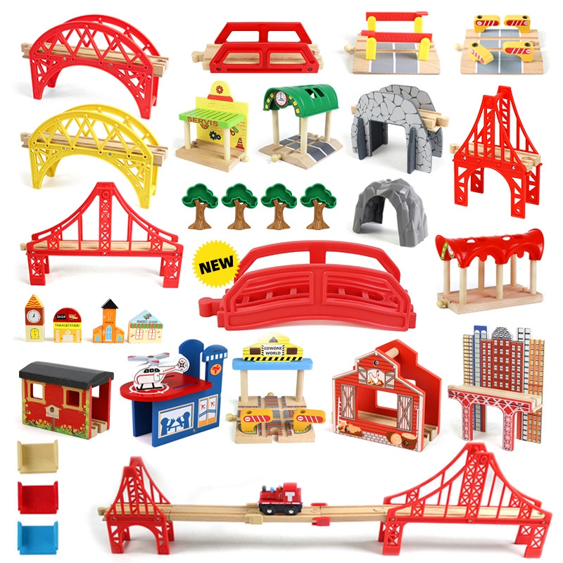 1 Phụ Kiện Đường Xe Lửa Bằng Gỗ, DIY Sáng Tạo Cảnh Thị trấn Vận Chuyển Tiện Ích Xe Lửa Theo Dõi Đồ Chơi Cho Bé Trai Và Bé Gái