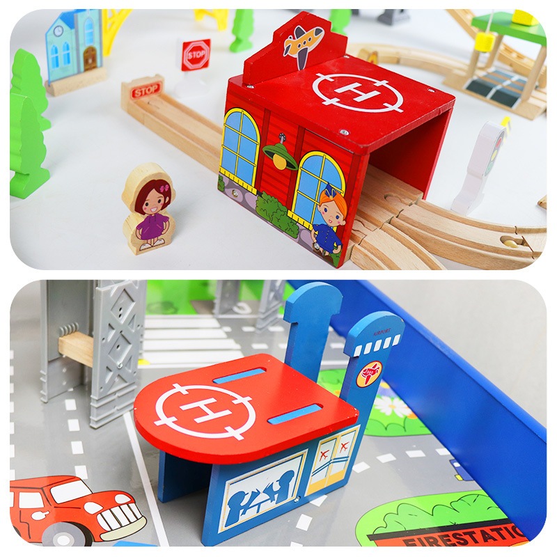 1 Phụ Kiện Đường Xe Lửa Bằng Gỗ, DIY Sáng Tạo Cảnh Thị trấn Vận Chuyển Tiện Ích Xe Lửa Theo Dõi Đồ Chơi Cho Bé Trai Và Bé Gái