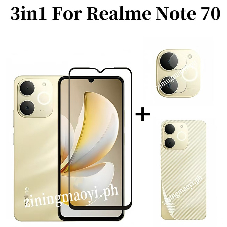3in1 Realme Note 70 Phim cường lực viền đen cho Realme Note70T Note 60 Note 50 Realme C71 C75 Bảo vệ màn hình và phim ống kính máy ảnh và phim mặt sau