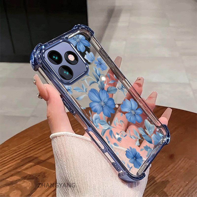 Ốp Lưng Cho infinix Hot 30 Hot 30i Hot 30 Play Mạ Điện Chống Sốc Vỏ Điện Thoại Với Mới Đẹp Hoa Xanh Thiết Kế Thẩm Mỹ Vỏ Mềm