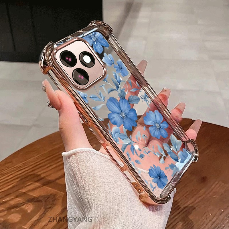 Ốp Lưng Cho infinix Hot 30 Hot 30i Hot 30 Play Mạ Điện Chống Sốc Vỏ Điện Thoại Với Mới Đẹp Hoa Xanh Thiết Kế Thẩm Mỹ Vỏ Mềm