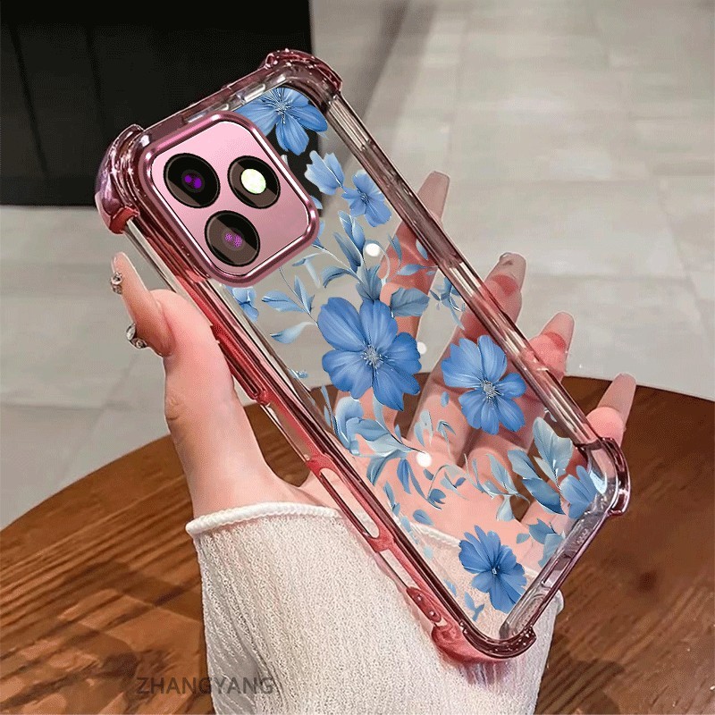 Ốp Lưng Cho infinix Hot 30 Hot 30i Hot 30 Play Mạ Điện Chống Sốc Vỏ Điện Thoại Với Mới Đẹp Hoa Xanh Thiết Kế Thẩm Mỹ Vỏ Mềm