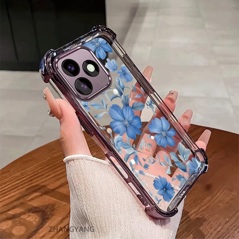Ốp Lưng Cho infinix Hot 30 Hot 30i Hot 30 Play Mạ Điện Chống Sốc Vỏ Điện Thoại Với Mới Đẹp Hoa Xanh Thiết Kế Thẩm Mỹ Vỏ Mềm