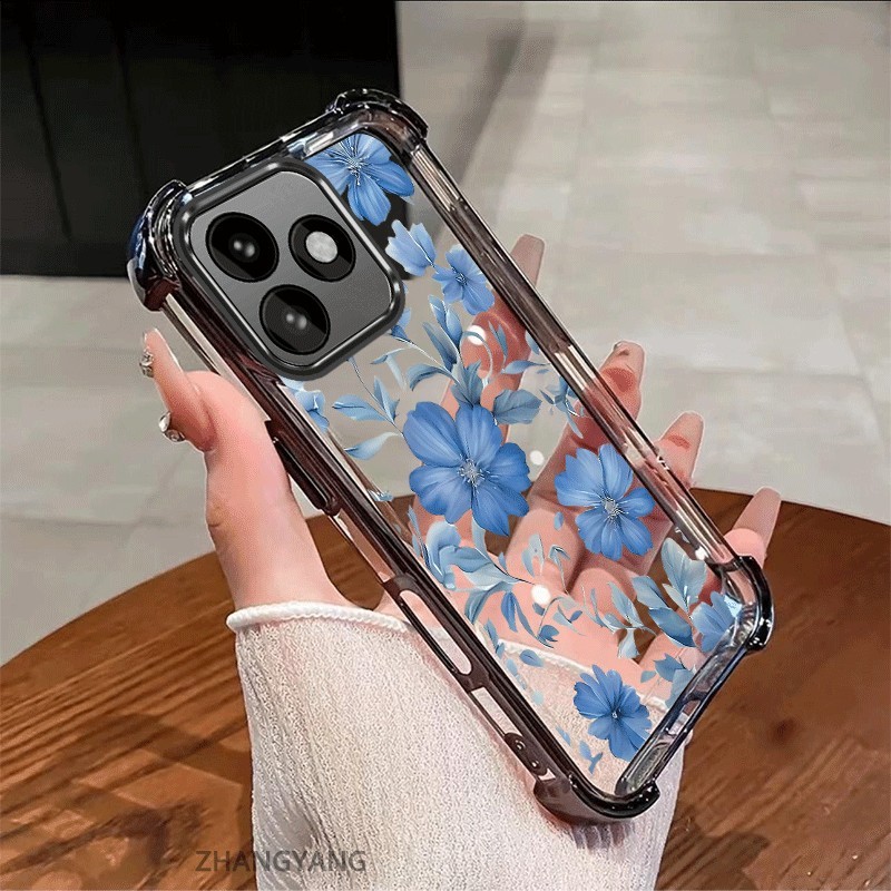 Ốp Lưng Cho infinix Hot 30 Hot 30i Hot 30 Play Mạ Điện Chống Sốc Vỏ Điện Thoại Với Mới Đẹp Hoa Xanh Thiết Kế Thẩm Mỹ Vỏ Mềm