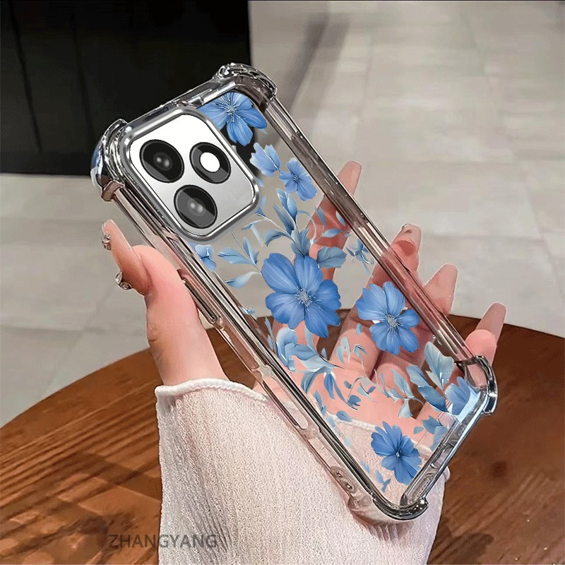 Ốp Lưng Cho infinix Hot 30 Hot 30i Hot 30 Play Mạ Điện Chống Sốc Vỏ Điện Thoại Với Mới Đẹp Hoa Xanh Thiết Kế Thẩm Mỹ Vỏ Mềm