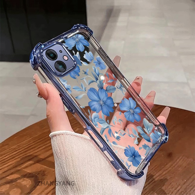 Ốp Lưng Cho iPhone 12 iPhone 12 Pro iPhone 12 Pro Max Mạ Điện Chống Sốc Vỏ Điện Thoại Với Mới Đẹp Hoa Xanh Thiết Kế Thẩm Mỹ Vỏ Mềm
