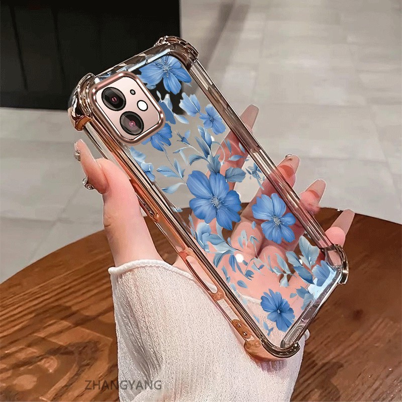 Ốp Lưng Cho iPhone 12 iPhone 12 Pro iPhone 12 Pro Max Mạ Điện Chống Sốc Vỏ Điện Thoại Với Mới Đẹp Hoa Xanh Thiết Kế Thẩm Mỹ Vỏ Mềm