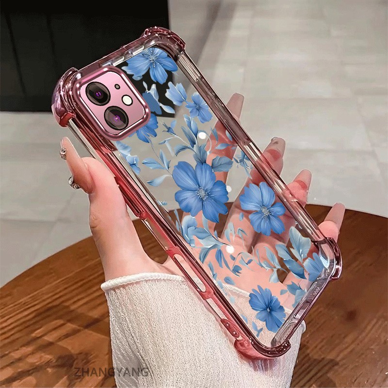 Ốp Lưng Cho iPhone 12 iPhone 12 Pro iPhone 12 Pro Max Mạ Điện Chống Sốc Vỏ Điện Thoại Với Mới Đẹp Hoa Xanh Thiết Kế Thẩm Mỹ Vỏ Mềm