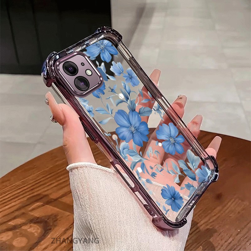 Ốp Lưng Cho iPhone 12 iPhone 12 Pro iPhone 12 Pro Max Mạ Điện Chống Sốc Vỏ Điện Thoại Với Mới Đẹp Hoa Xanh Thiết Kế Thẩm Mỹ Vỏ Mềm