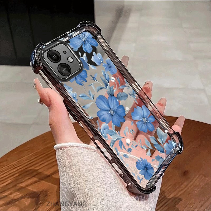 Ốp Lưng Cho iPhone 12 iPhone 12 Pro iPhone 12 Pro Max Mạ Điện Chống Sốc Vỏ Điện Thoại Với Mới Đẹp Hoa Xanh Thiết Kế Thẩm Mỹ Vỏ Mềm
