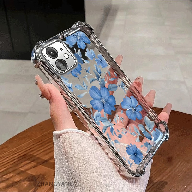 Ốp Lưng Cho iPhone 12 iPhone 12 Pro iPhone 12 Pro Max Mạ Điện Chống Sốc Vỏ Điện Thoại Với Mới Đẹp Hoa Xanh Thiết Kế Thẩm Mỹ Vỏ Mềm