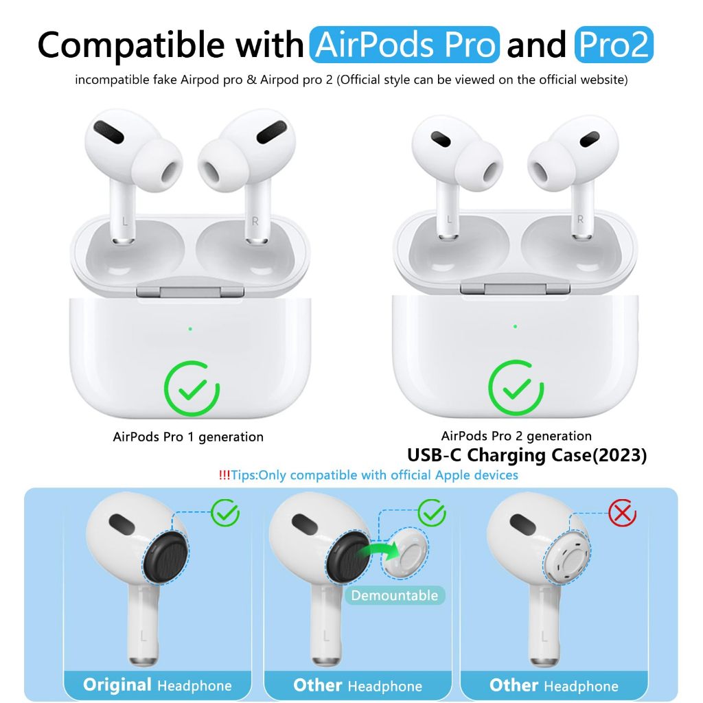 Đầu Tai Thay Thế Cho AirPods Pro (Thế Hệ 1 & 2) – Lỗ Thông Hơi Giảm Tiếng Ồn | Lưới bụi tích hợp | 4 kích cỡ (XS / S / M / L) | Trắng