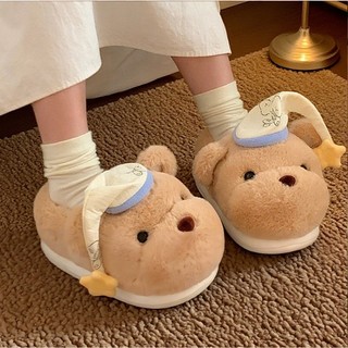XIXITIAO dép cotton phòng ngủ mới dành cho phụ nữ nhà ấm áp dễ thương mũ ngủ gấu thoải mái mùa đông
