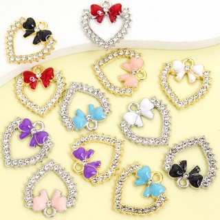 10 Chiếc Dễ Thương 6 Màu Nhỏ Giọt Dầu Nơ & Rỗng Hình Trái Tim Quyến Rũ Thời Trang Xương Đòn Dây Chuyền Vòng Cổ Vòng Tay Bông Tai Móc Khóa Bụi Cắm DIY Full Kim Cương Giả Trái Tim Tình Yêu Nơ Mặt Dây Chuyền