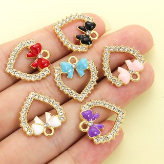 10 Chiếc Dễ Thương 6 Màu Nhỏ Giọt Dầu Nơ & Rỗng Hình Trái Tim Quyến Rũ Thời Trang Xương Đòn Dây Chuyền Vòng Cổ Vòng Tay Bông Tai Móc Khóa Bụi Cắm DIY Full Kim Cương Giả Trái Tim Tình Yêu Nơ Mặt Dây Chuyền