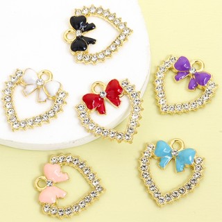 10 Chiếc Dễ Thương 6 Màu Nhỏ Giọt Dầu Nơ & Rỗng Hình Trái Tim Quyến Rũ Thời Trang Xương Đòn Dây Chuyền Vòng Cổ Vòng Tay Bông Tai Móc Khóa Bụi Cắm DIY Full Kim Cương Giả Trái Tim Tình Yêu Nơ Mặt Dây Chuyền