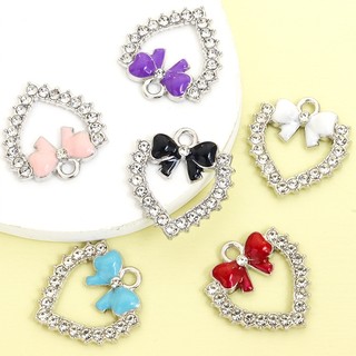 10 Chiếc Dễ Thương 6 Màu Nhỏ Giọt Dầu Nơ & Rỗng Hình Trái Tim Quyến Rũ Thời Trang Xương Đòn Dây Chuyền Vòng Cổ Vòng Tay Bông Tai Móc Khóa Bụi Cắm DIY Full Kim Cương Giả Trái Tim Tình Yêu Nơ Mặt Dây Chuyền