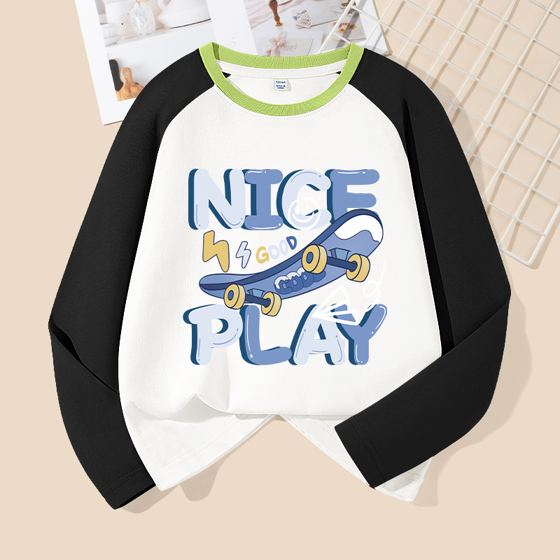 Áo thun dài tay bé trai, vải 100% Cotton in hình hợp thời trang, mềm mại thoải mái thích hợp để mặc đi học