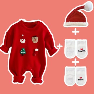 Bé Sơ Sinh Bé Trai Bé Gái Cotton Dễ Thương Mềm Mại Và Thoải Mái Đỏ Mùa Đông Len Hàn Quốc Quần Áo Liền Quần Quà Tặng Giáng Sinh (0-24 tháng)