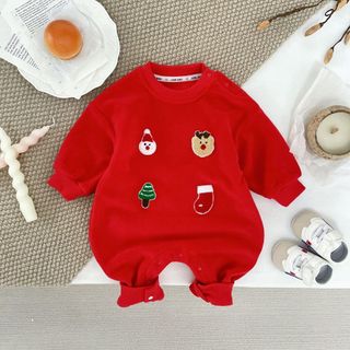 Bé Sơ Sinh Bé Trai Bé Gái Cotton Dễ Thương Mềm Mại Và Thoải Mái Đỏ Mùa Đông Len Hàn Quốc Quần Áo Liền Quần Quà Tặng Giáng Sinh (0-24 tháng)