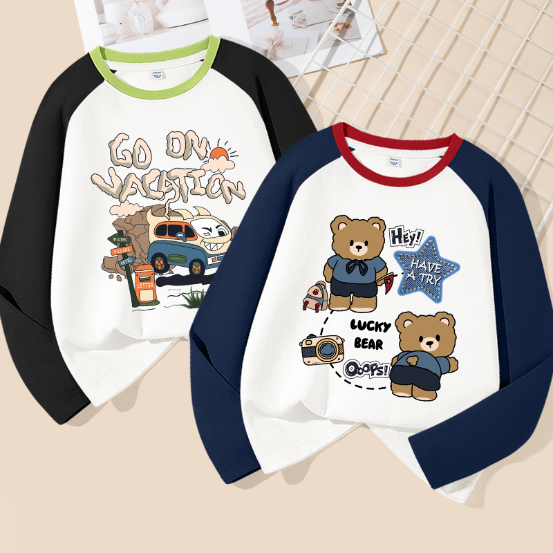 Áo thun dài tay bé trai vải Cotton in mềm mại thoải mái mặc đi học