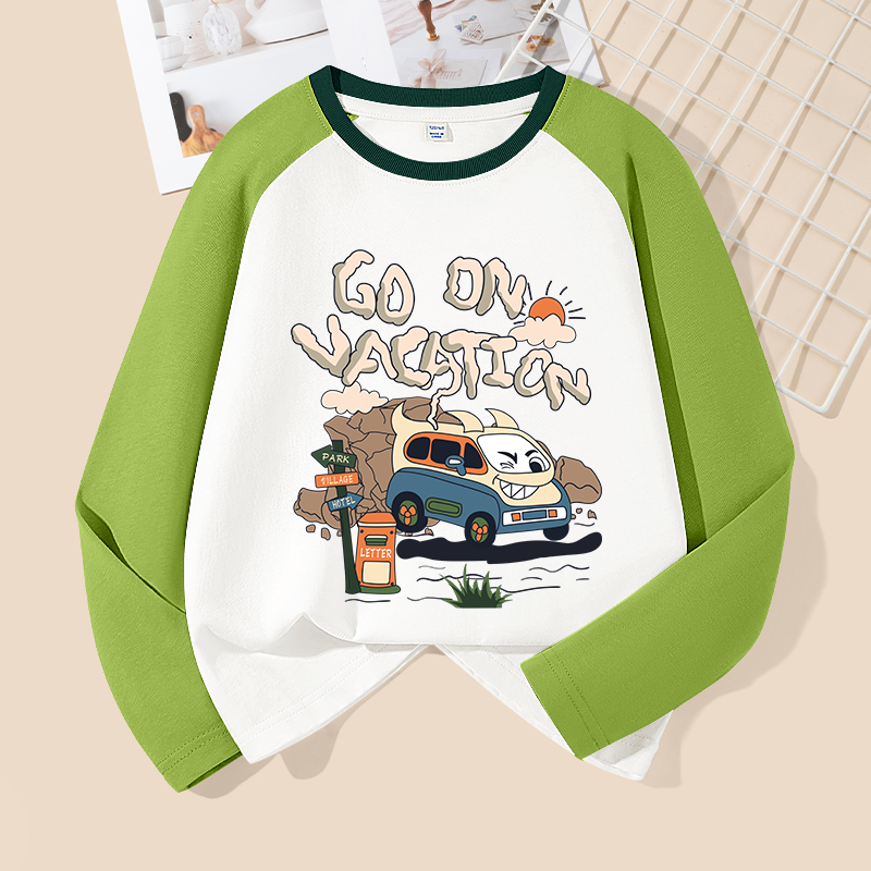 Áo thun dài tay bé trai vải Cotton in mềm mại thoải mái mặc đi học