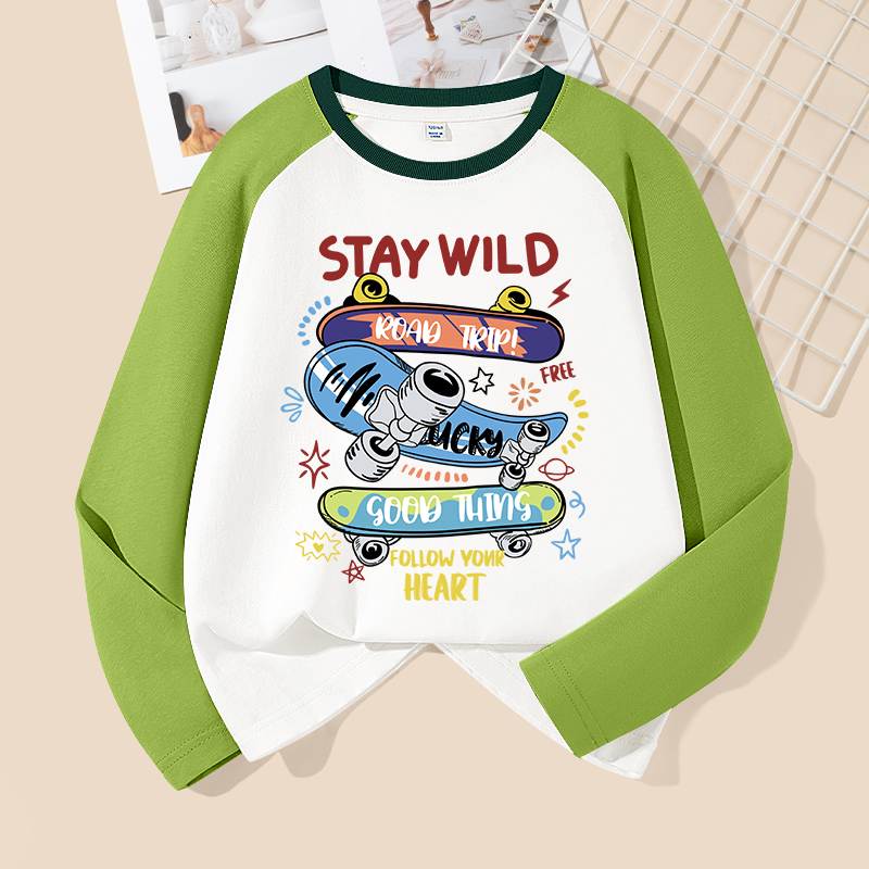 Áo thun dài tay bé trai, vải Cotton nguyên chất có in, mềm mại thoải mái thích hợp khi mặc đi học