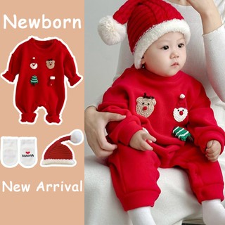 Bé Sơ Sinh Bé Trai Bé Gái Cotton Dễ Thương Mềm Mại Và Thoải Mái Đỏ Mùa Đông Len Hàn Quốc Quần Áo Liền Quần Quà Tặng Giáng Sinh (0-24 tháng)