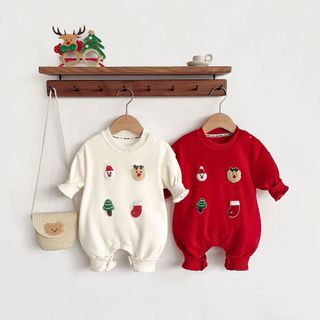 Bé Sơ Sinh Bé Trai Bé Gái Cotton Dễ Thương Mềm Mại Và Thoải Mái Đỏ Mùa Đông Len Hàn Quốc Quần Áo Liền Quần Quà Tặng Giáng Sinh (0-24 tháng)
