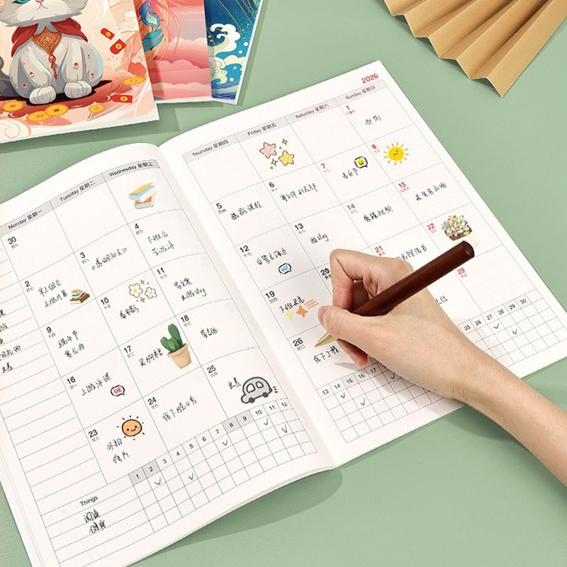 2026 Planner Gilded thư ký công việc A4 Sách kế hoạch hàng tháng Quản lý thời gian check-in hàng ngày Sổ lịch trình