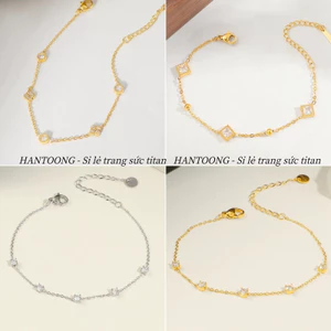 Lắc tay titan nữ không gỉ mạ vàng 18k gắn đá kiểu dáng trẻ trung đơn gỉan