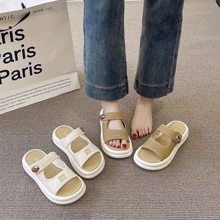 Dép Nữ Mùa Hè 2025 Hàng Mới Về Thời Trang Thoải Mái Chunky-Heeled Dép Phong Cách Pháp Cho Váy Dép Bà Bầu