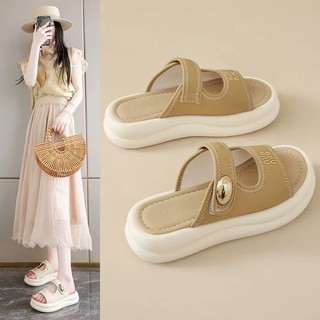 Dép Nữ Mùa Hè 2025 Hàng Mới Về Thời Trang Thoải Mái Chunky-Heeled Dép Phong Cách Pháp Cho Váy Dép Bà Bầu