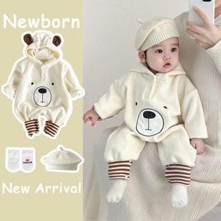 Bé Sơ Sinh Bé Trai Bé Gái Hai Mặt Oli Nhung Dễ Thương Mềm Mại Và Thoải Mái Quần Áo Mùa Đông Gấu Nhỏ Áo Liền Quần Quà Tặng Giáng Sinh (0-24 tháng)