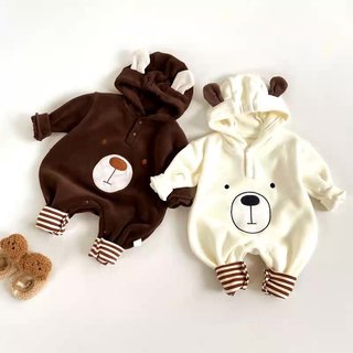 Bé Sơ Sinh Bé Trai Bé Gái Hai Mặt Oli Nhung Dễ Thương Mềm Mại Và Thoải Mái Quần Áo Mùa Đông Gấu Nhỏ Áo Liền Quần Quà Tặng Giáng Sinh (0-24 tháng)