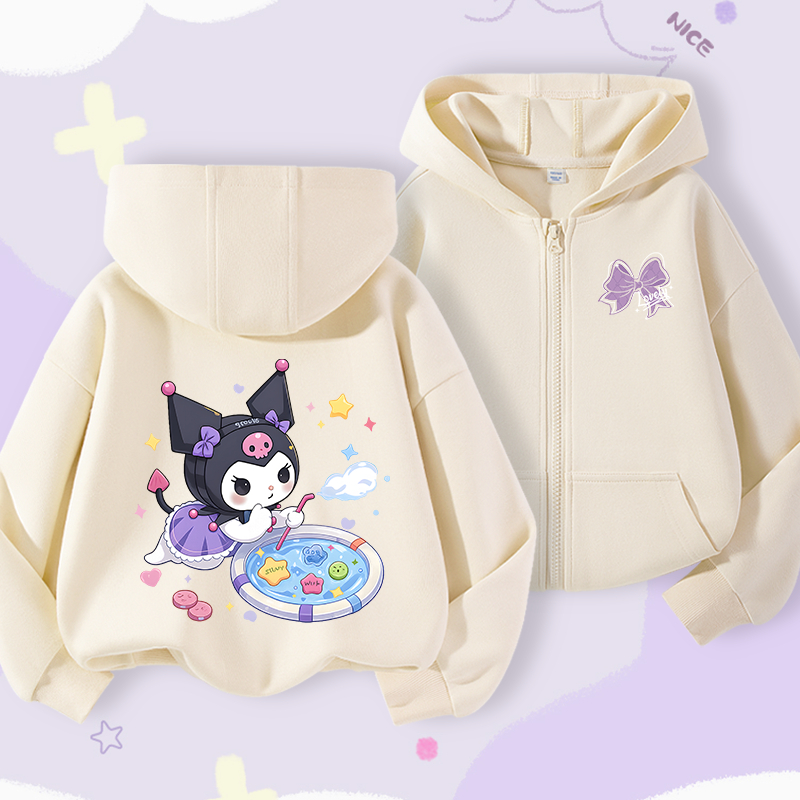 Áo Hoodie bé gái, áo khoác Cardigan in Kuromi, thoải mái thông thường Thích hợp cho trang phục thể thao ngoài trời