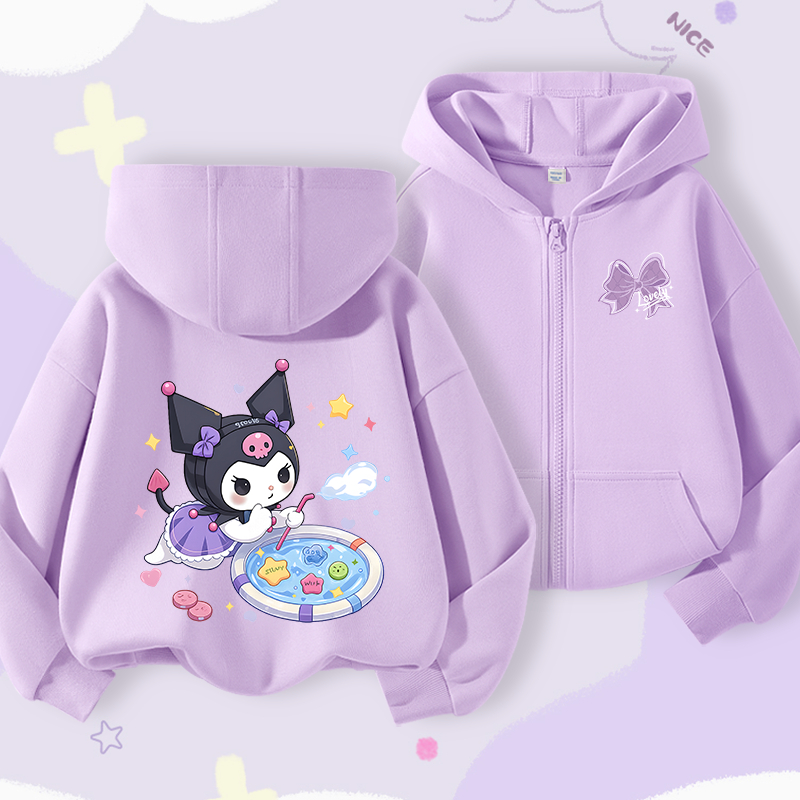 Áo Hoodie bé gái, áo khoác Cardigan in Kuromi, thoải mái thông thường Thích hợp cho trang phục thể thao ngoài trời