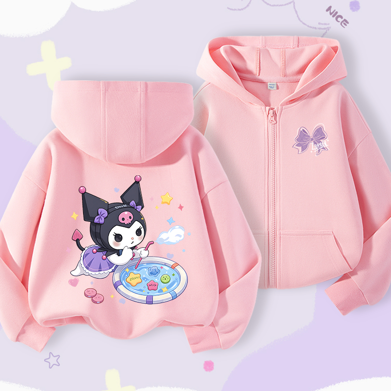 Áo Hoodie bé gái, áo khoác Cardigan in Kuromi, thoải mái thông thường Thích hợp cho trang phục thể thao ngoài trời