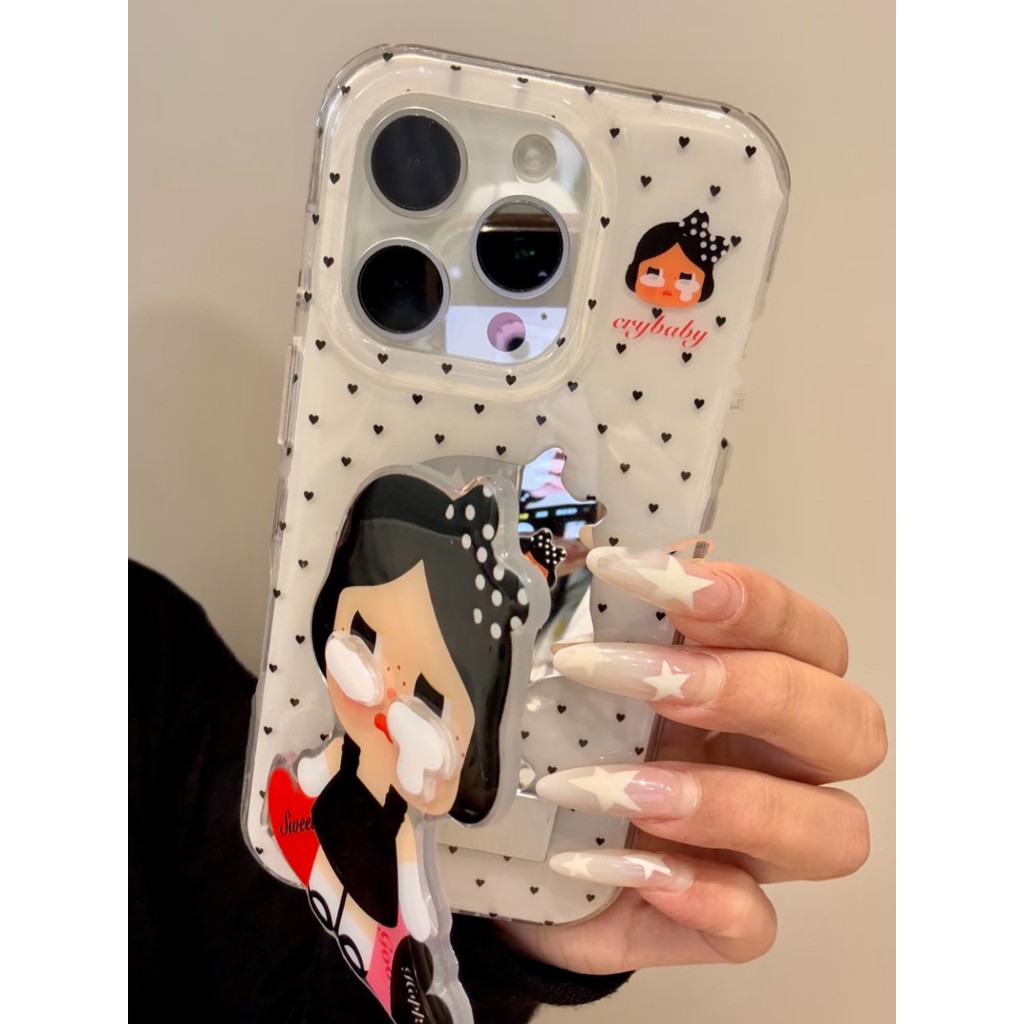 ✨Spot】[Ốp điện thoại Crybaby dễ thương+Giá đỡ gương] ốp lưng iphone 16pro/15 promax/14pro, chống sốc