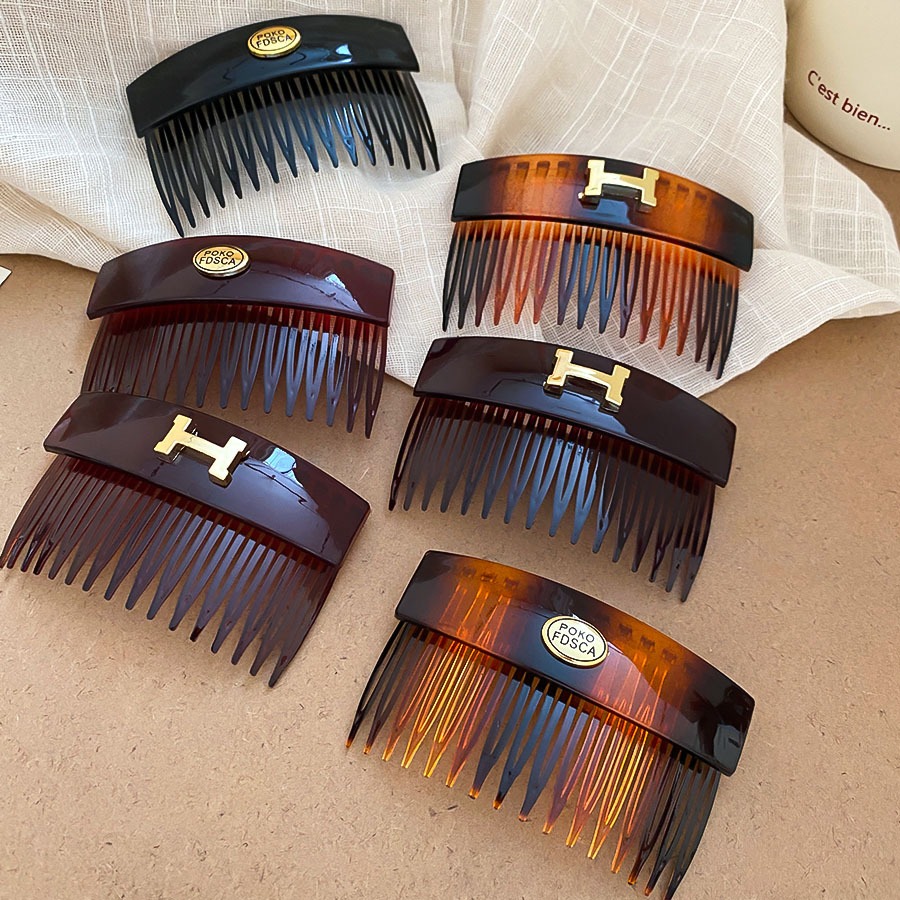 Retro kẹp tóc acrylic hình bầu dục có chữ cái, phù hợp làm phụ kiện tóc thời trang
