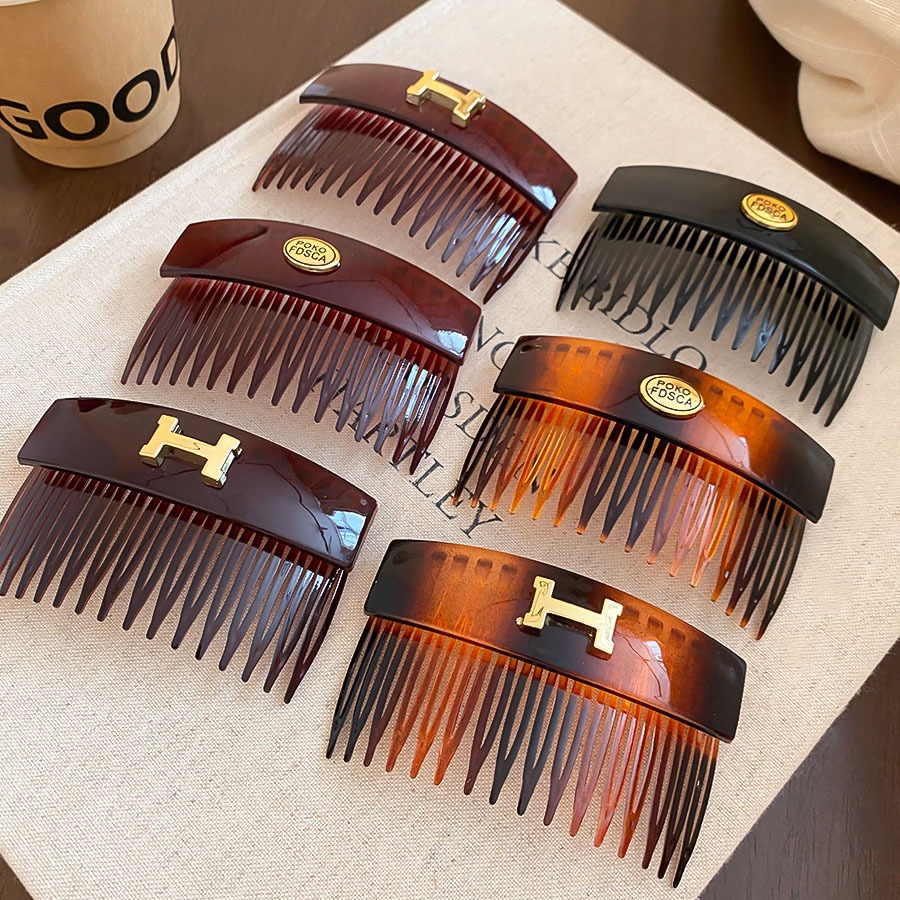 Retro kẹp tóc acrylic hình bầu dục có chữ cái, phù hợp làm phụ kiện tóc thời trang