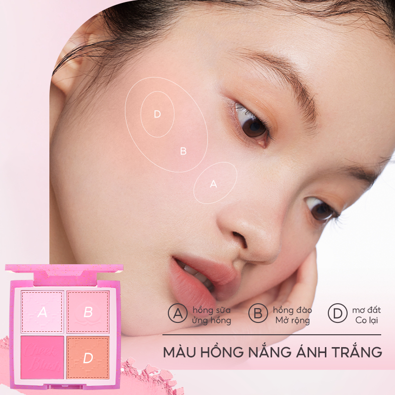 FelinWel - Bảng Phấn Má Hồng 4 Màu Sắc Tố Cao Lâu Trôi, Thuần Chay Không Thử Nghiệm Động Vật, Tự Nhiên Rạng Rỡ