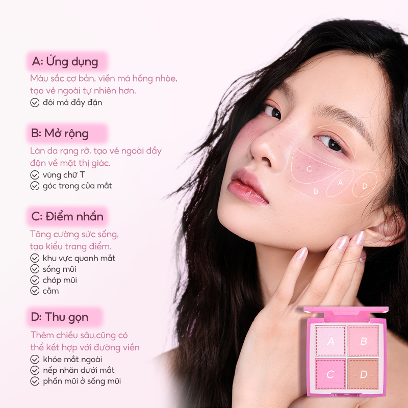 FelinWel - Bảng Phấn Má Hồng 4 Màu Sắc Tố Cao Lâu Trôi, Thuần Chay Không Thử Nghiệm Động Vật, Tự Nhiên Rạng Rỡ