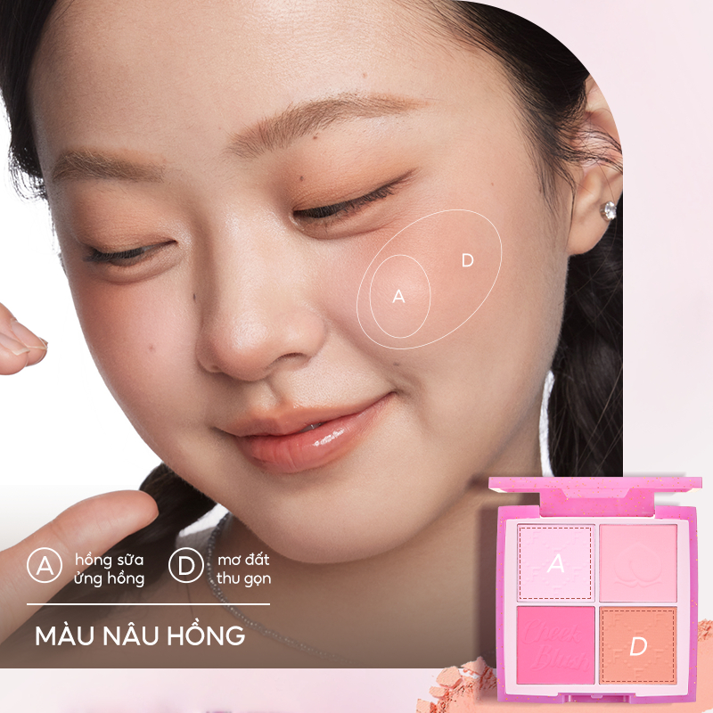 FelinWel - Bảng Phấn Má Hồng 4 Màu Sắc Tố Cao Lâu Trôi, Thuần Chay Không Thử Nghiệm Động Vật, Tự Nhiên Rạng Rỡ